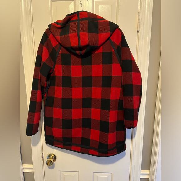 Eddie Bauer Womens Red Buffalo Plaid Reversible Fuzzy Hooded Jacket Sz M - Picture 3 of 7